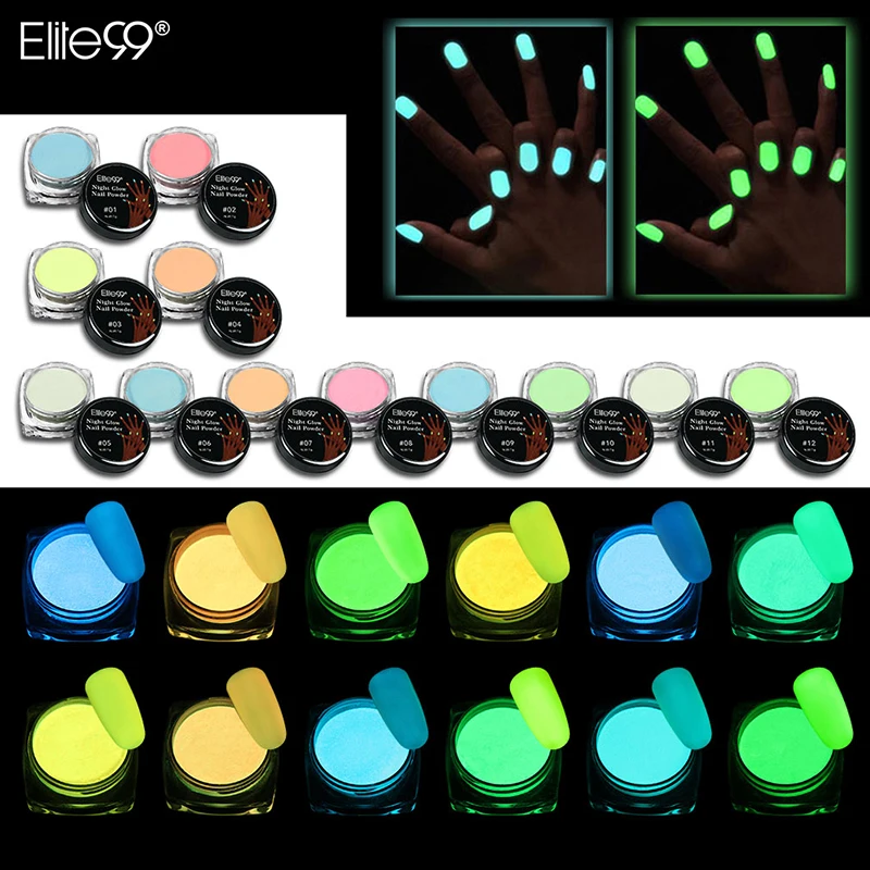 Elite99 Ночь Glow Nail Блестящий порошок смешанный с УФ гель лак для ногтей светящийся