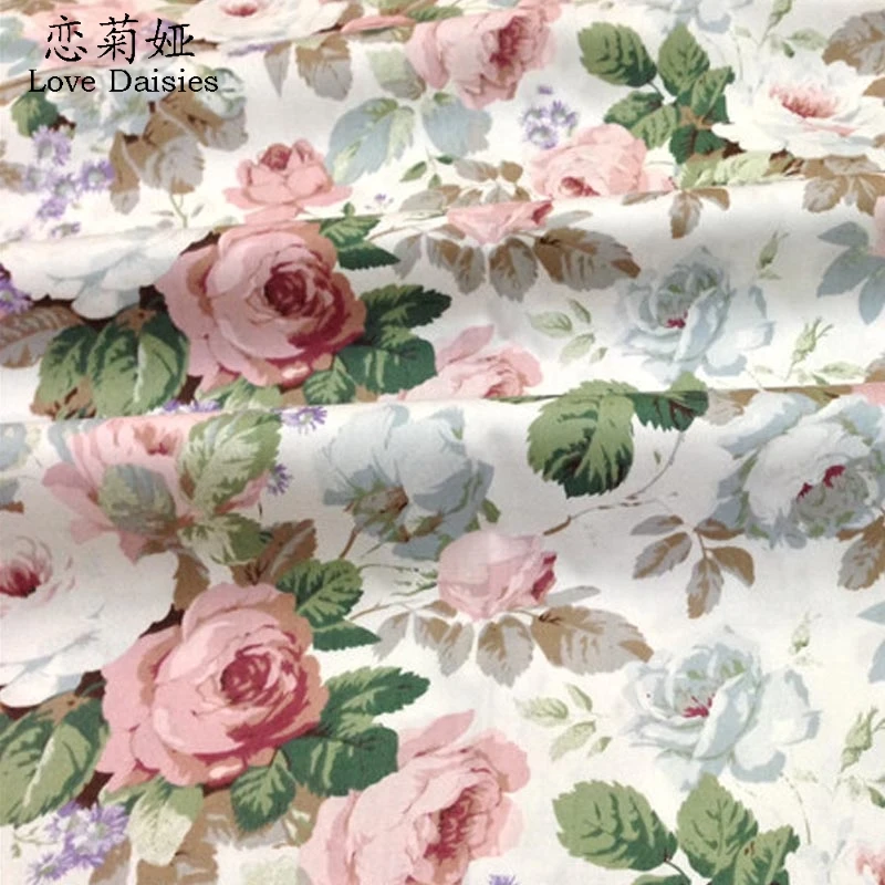 100% хлопок саржевая ткань пасторальный розовый синий rosae цветочные DIY для детей