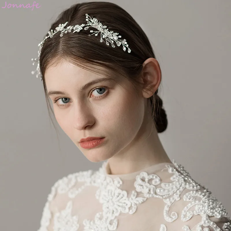 Jonnafe Silver Color Bridal Long Hair Comb Vine Rhinestone Leaf Wedding Headpiece Ornament Women Accessories | Украшения и