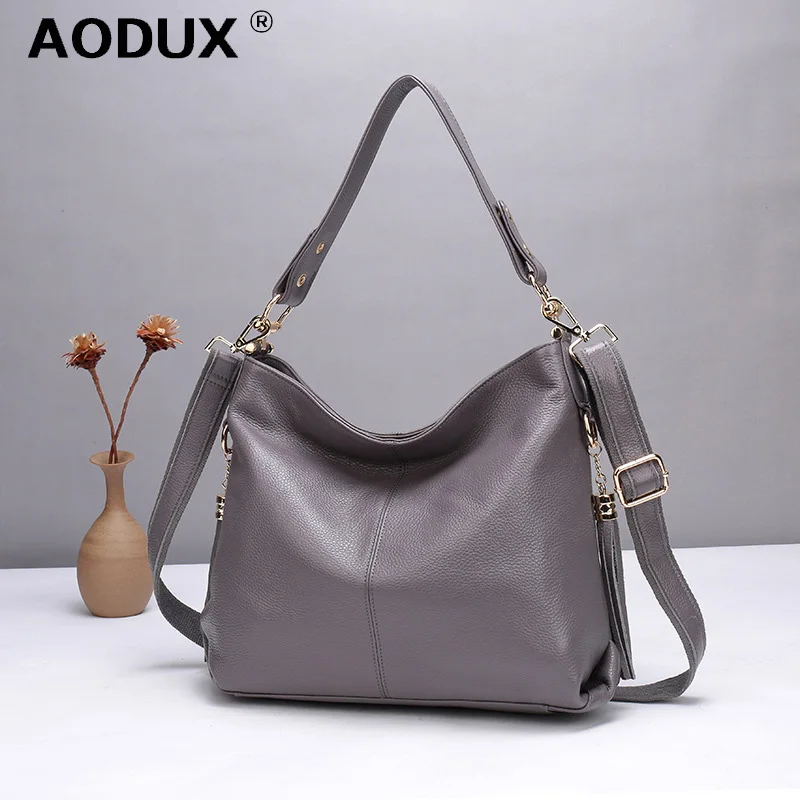 Aodux 100% натуральная кожа мягкая воловья повседневные женские сумки на плечо для