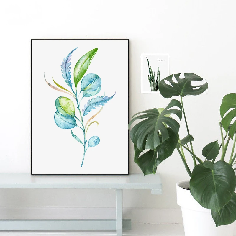 Элегантные акварельные растительные листва простой декор Картина на холсте