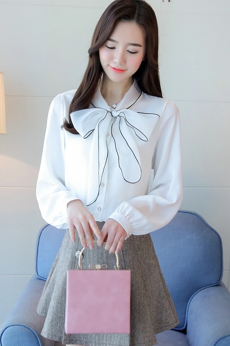 

Fashion lace shirt womens Chiffon long-sleeved blouse elegant office lady women blouses white ladies tops OL women tops 1765 50