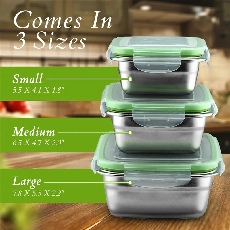 MICCK 304Stainless Steel Crisper Lunch Box Eco-friendly Portable Food Storage Container Refrigerator Leakproof Outdoor Lunchbox | Дом и сад