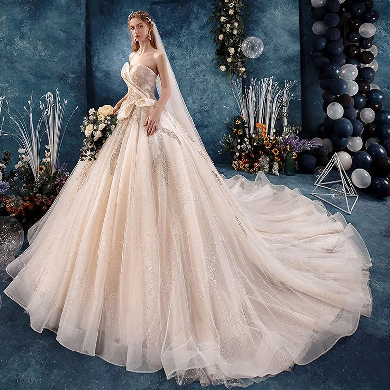 Vestidos De Noiva бальное платье без бретелек Золотое кружевное большого размера