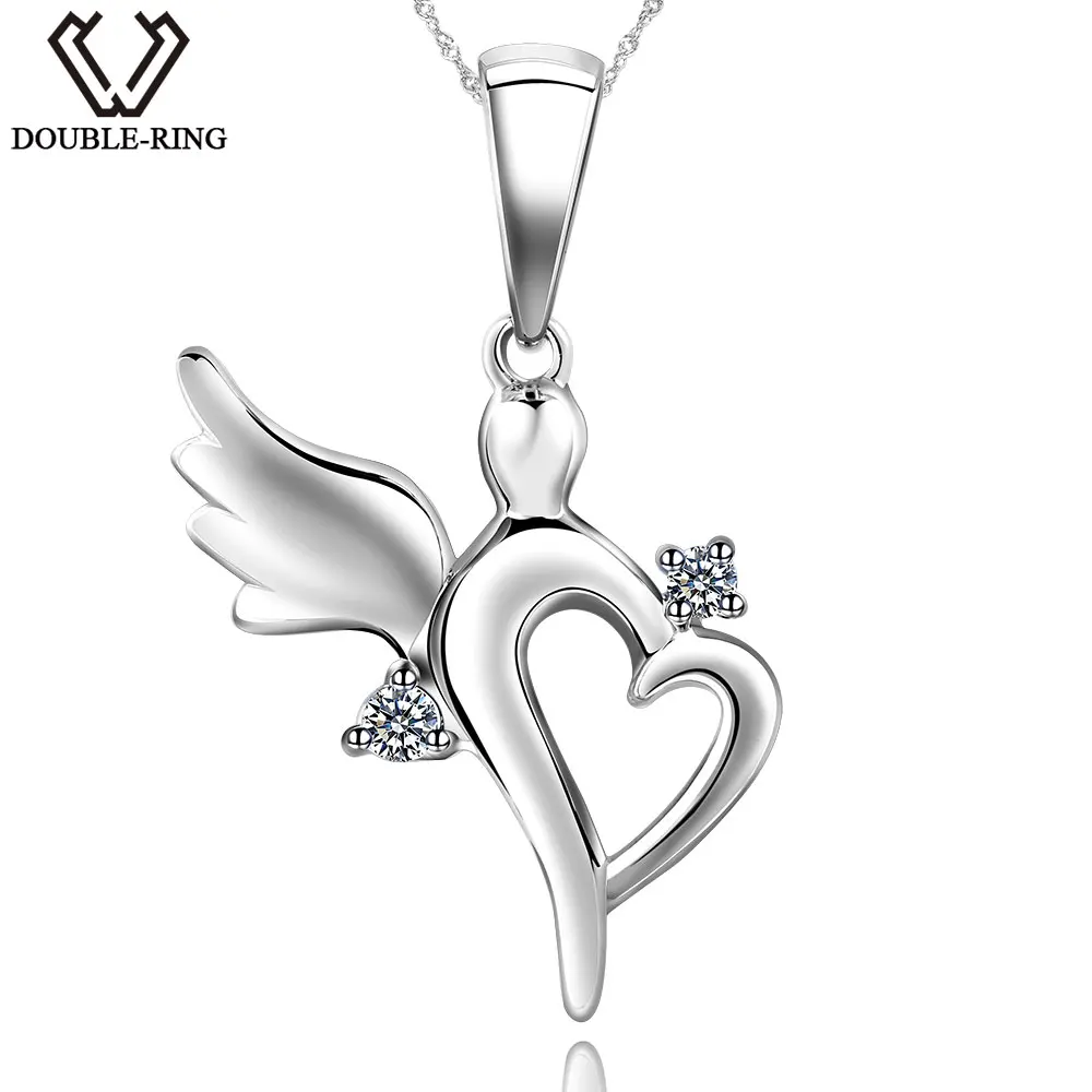 

DOUBLE-R 0.03ct Real Diamond Pendants Women 925 Silver 18" Chain Fairy Necklaces Natural Diamond Jewelry Female Valentine's Gift