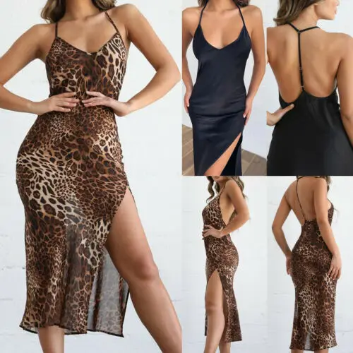Leopard Print Summer New Women Deep V-Neck Long Sexy Dresses High Slip Maxi Dress Evening Party Beach Sleeveless Sundress | Женская
