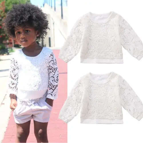 Baby Girls Lace Flower Long Sleeve Blouses Cute Top Clothes Toddler Infant Kids Girl Clothing Tops | Детская одежда и обувь