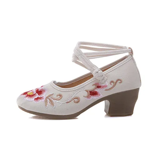 Model 2 White Veowalk/Винтажные женские туфли в китайском стиле; женская текстильная обувь на квадратном каблуке; повседневные туфли-лодочки; удобные хлопковые туфли на квадратном каблуке с вышивкой - Цвет: Model 2 White