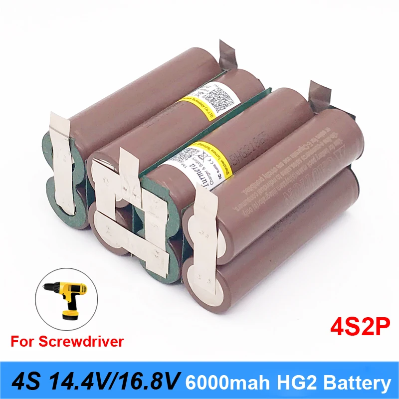 battery 18650 hg2 3000mAh 20amps for 14.4v 16.8v screwdriver weld soldering strip 4S 4S2P pack (customize) | Электроника