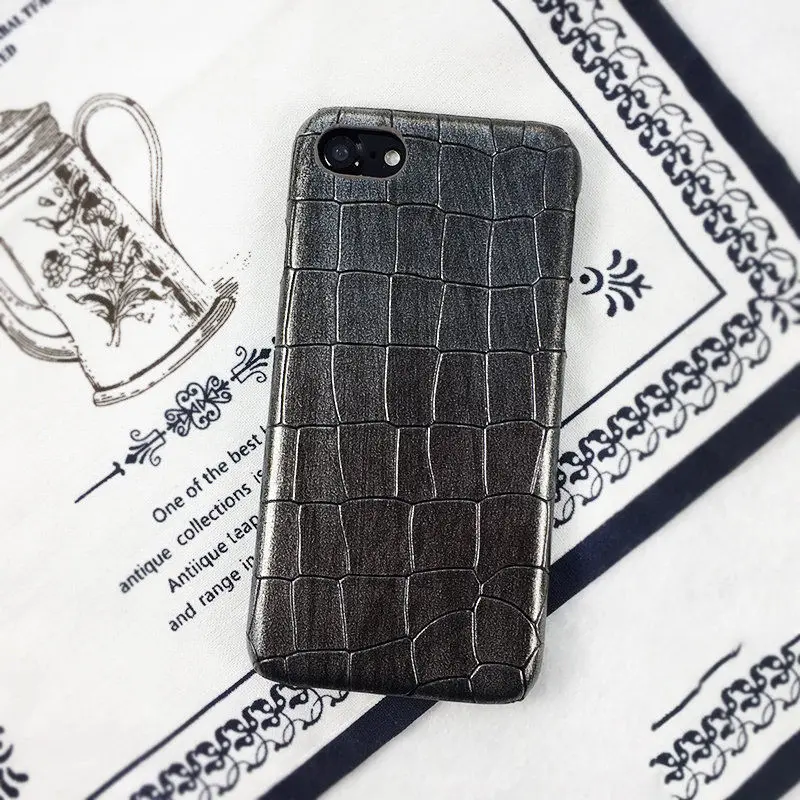 Gray Роскошный крокодиловый Чехол для телефона с рисунком-текстурой для iphone 7, 8, 6, 6S Plus, Жесткий ПК, винтажная кожаная задняя крышка для iphone X, 7 Plus, чехол - Цвет: Gray