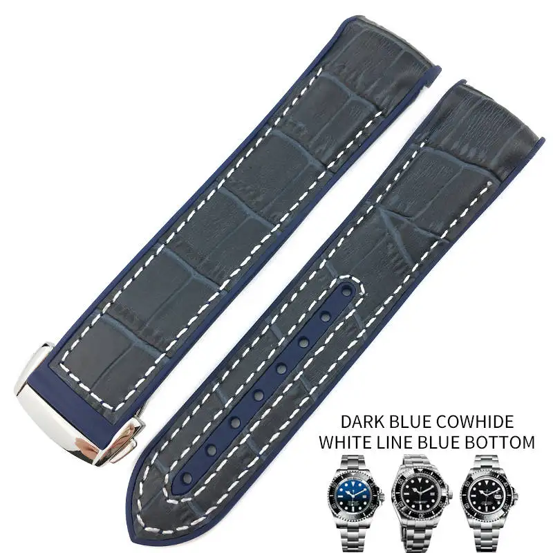 dark blue leather wh 20 мм 21 мм резиновый силиконовый ремешок для часов с нейлоновым ремешком для роля Daytona Submariner DEEPSEA GMT SEAMARSTER 8900 часы - Цвет ремешка: dark blue leather wh