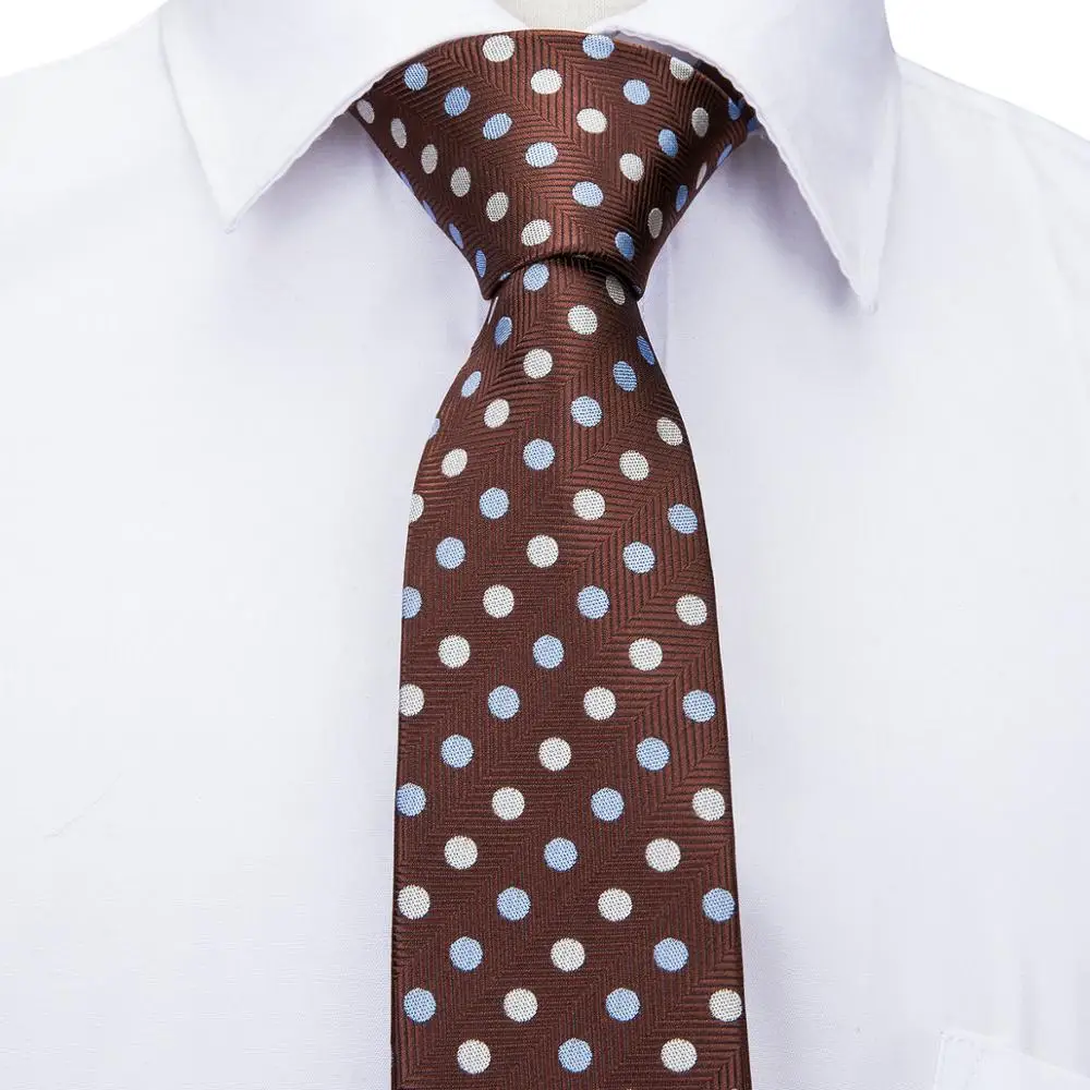 

New Mens Tie Kid Necktie 100% Silk Barry.Wang Fashion Jacquard Woven Boy Tie Brown Dot Silk Tie For Men Wedding Party FC-911