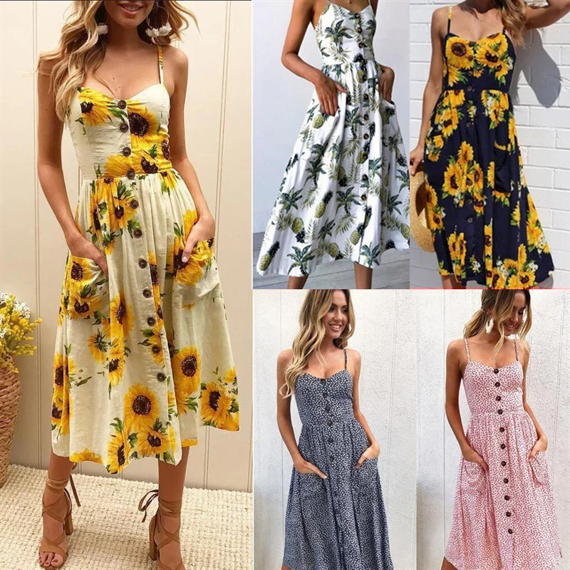 Летнее женское платье 2019 винтажное сексуальное богемное цветочное пляжное