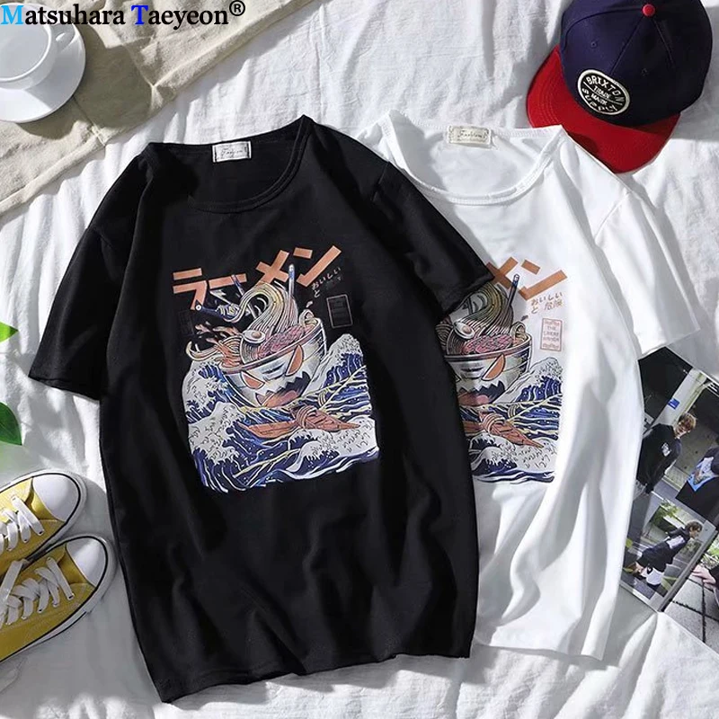 

Japanese Harajuku 2019 Summer T-Shirt Men Hip Hop T Shirts Men Funny Noodle Ship Cartoon Tshirts Short Sleeve Casual Top Cotton