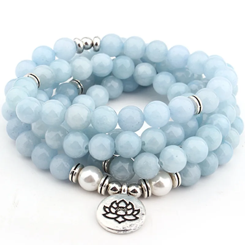 DIEZI Drop Shipping 2018 New Fashion 108 Mala Beads Sky Blue lotus Strand Bracelet Yoga Bracelet Necklace For Women Jewelry
