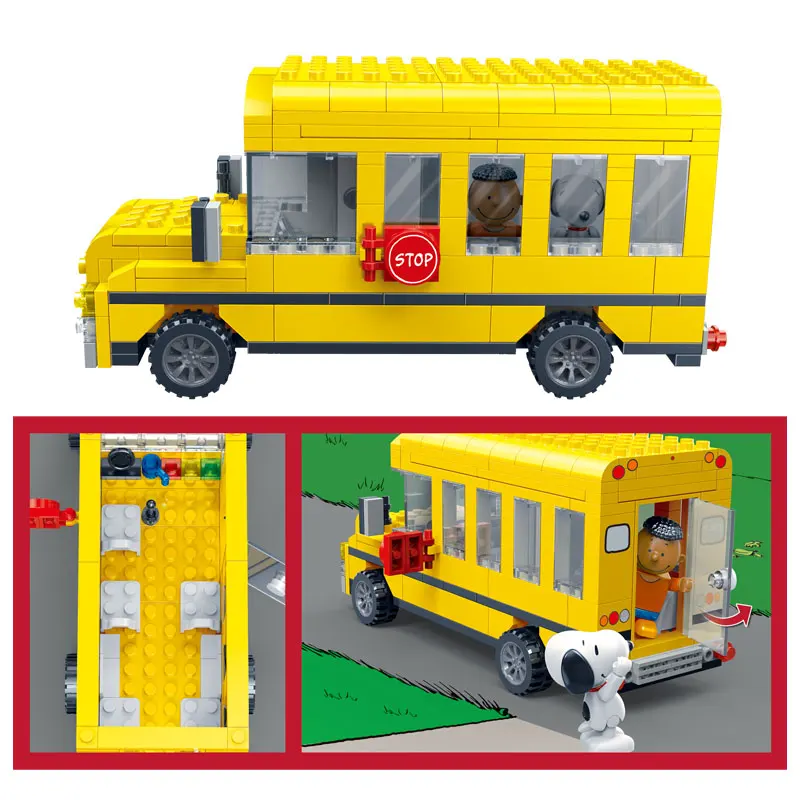 BanBao 7506 Горячие IP Snoopy арахис DIY школьные автобусы автомобили пластиковые