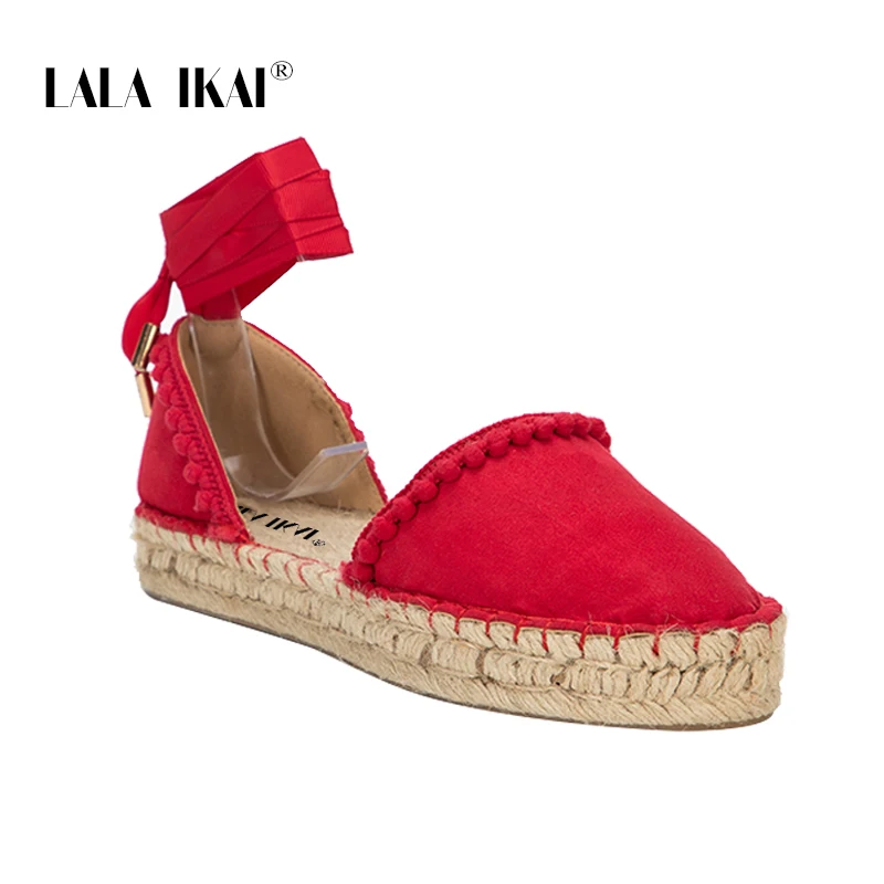 

LALA IKAI Espadrilles Sandalias Pompon Mujer Plataforma Solid Rome Sandale Pompon Cross-Strap Ladies Summer Sandals 014A1692 -49