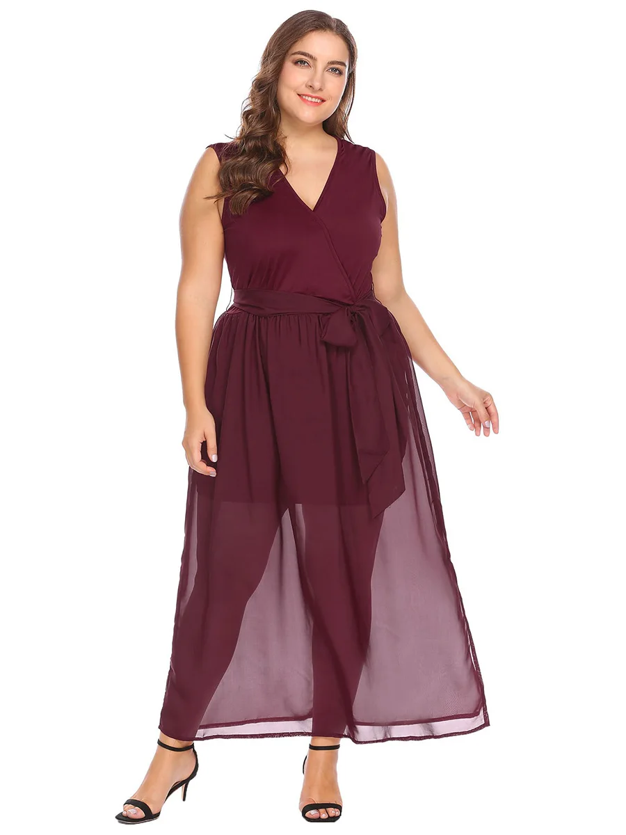 Длинное женское Повседневное платье больших размеров 3 цвета без рукавов с v