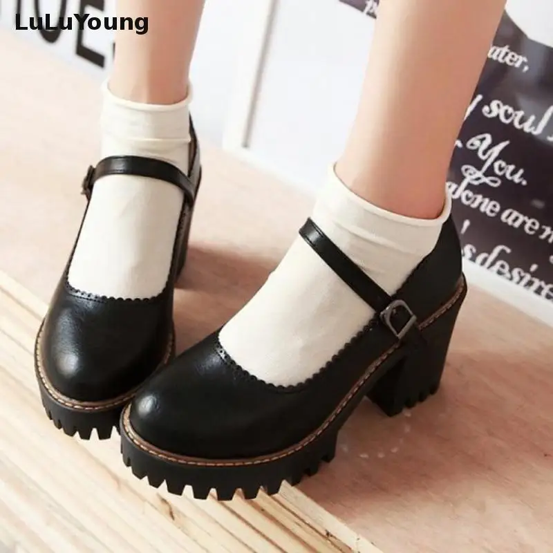 

High Heeled Soild Shoes Princess Student Cosplay Dance Performance Shoes Women