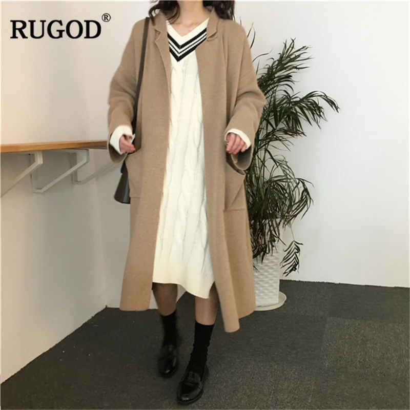 RUGOD Fashion Long Women Cardigans Casual Solid sweaters Autumn Winter Knitted Elegant Tops Clothes sueter mujer |