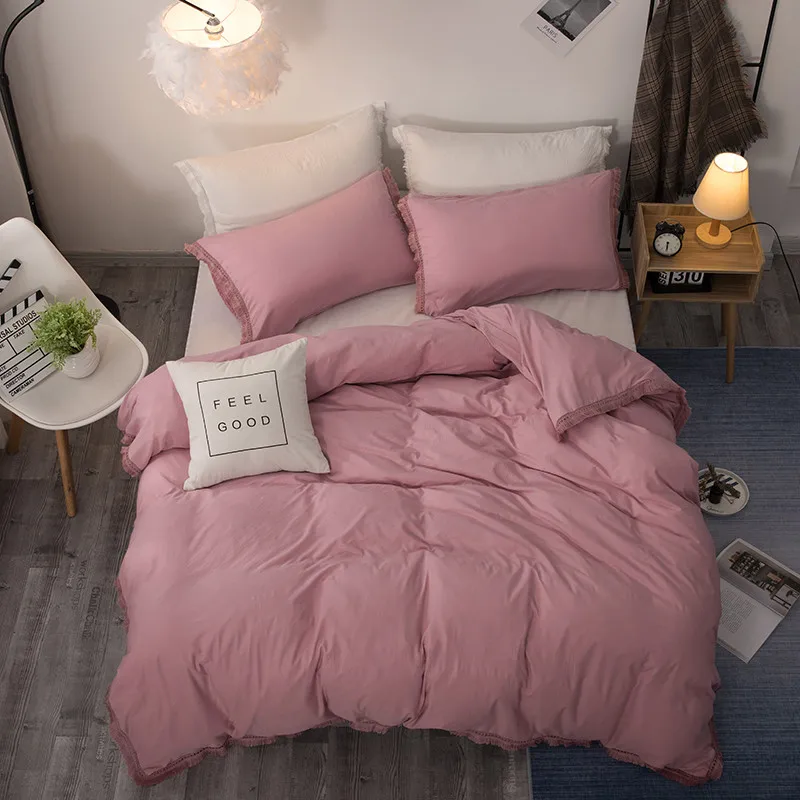 Color 3 Bonenjoy queen постельные принадлежности набор роскошный сплошной цвет белый кисточкой хлопок пододеяльник наборы King size постельные принадлежности и постельные принадлежности - Цвет: Color 3