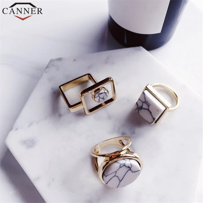 Женское кольцо с геометрическим мрамором CANNER креативное из натурального