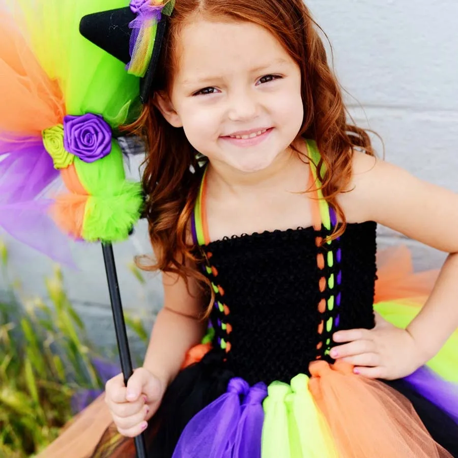 Новинка платье-пачка ручной работы с ведьмой на Хэллоуин для девочек детское