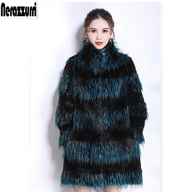 Nerazzurri Winter красочное пальто из искусственного меха лисы для женщин Градиентная