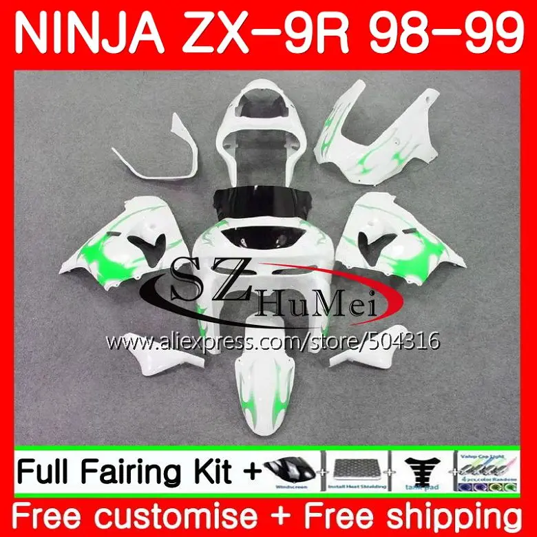 Корпус для KAWASAKI NINJA ZX900 ZX 9R 98 99 глянцевый белый 900 ZX9 R 20SH5 900CC 9 ZX9R 1998 1999 комплект