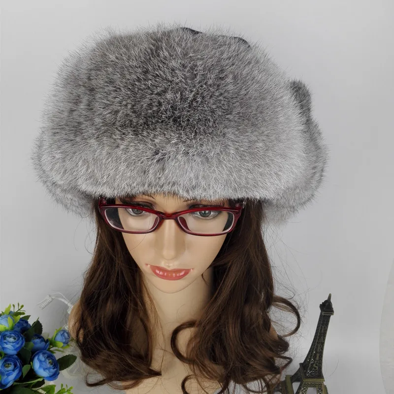 Женские шапки-авиаторы из натурального кроличьего меха теплые зимние шапки