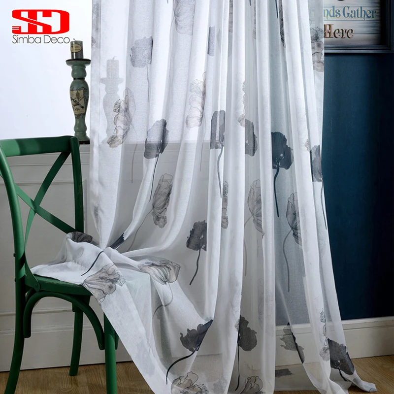 Черно белые прозрачные шторы для гостиной цветочные китайские с чернилами в виде