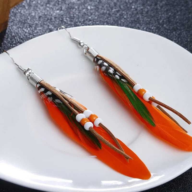 Женские серьги с кисточками ES0249b модные оранжевого цвета в богемном стиле