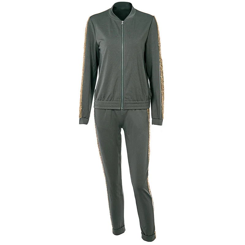 Осенне зимний женский комплект 2019 блестящая женская одежда спортивная