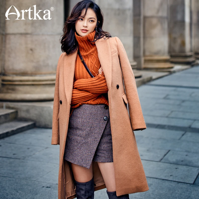 Женское двубортное пальто ARTKA классическое облегающее из толстой шерсти с