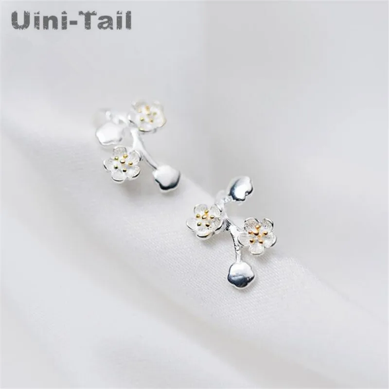 Uini Tail хит продаж новое серебро 925 пробы корейские серьги сливы модные цветочные