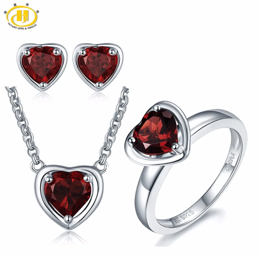 Серьги и кольцо Hutang из серебра 925 пробы с натуральным гранатом карата|jewelry sets|fine