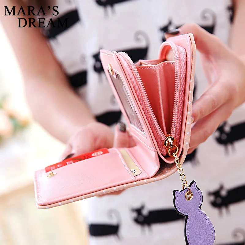 Кошелек Mara's Dream женский с принтом кошки маленький кожаный бумажник маленькой