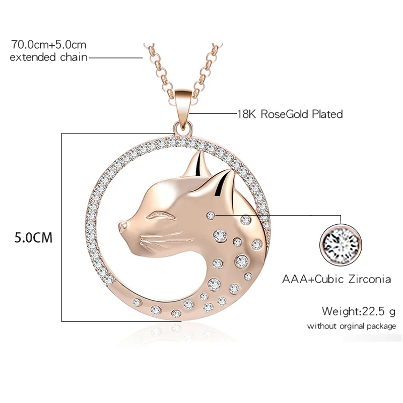 Женское ожерелье с подвеской в виде головы кошки длинное серебряным покрытием