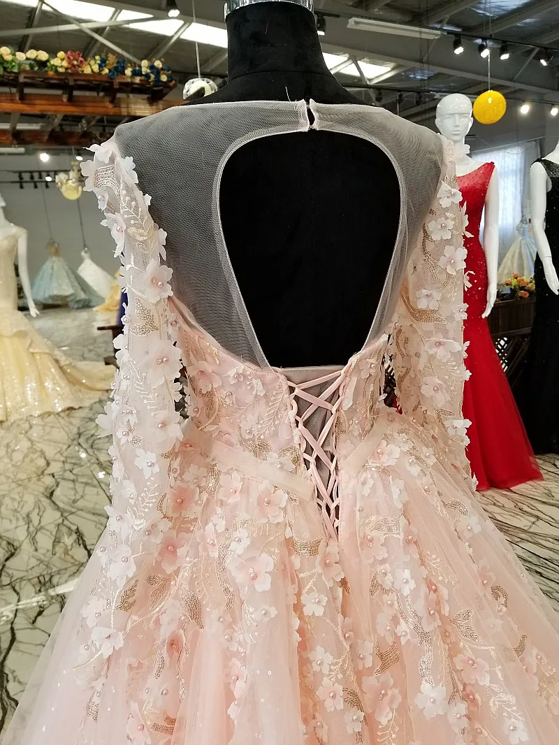 Женское вечернее платье до пола SSYFashion розовое с цветочным кружевом длинными
