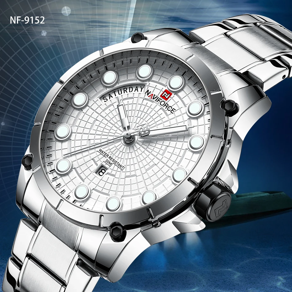 NAVIFORCE модные синие мужские часы люксовый бренд Мужские часы кварцевые наручные часы ремешок из нержавеющей стали водонепроницаемые деловые часы