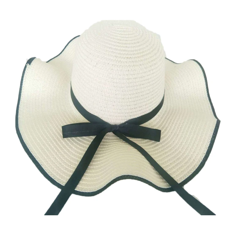 Kyncilor солнцезащитные кепки 2019 женские Плетеный соломенный головной убор плоский топ черная лента волна