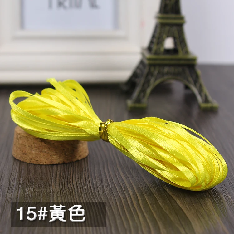 Yellow 25 ярдов 3 мм 1/" атласная лента для рождественской вечеринки, свадьбы, украшения для команды невесты, подарочная упаковка, шелковая фитас Рубан - Цвет: Yellow