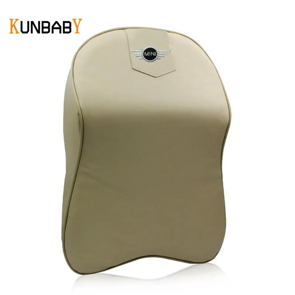 KUNBABY, 1 шт., кожаная Автомобильная подушка для шеи с эффектом памяти, автомобильный подголовник, чехол для Mini Cooper, аксессуары r56 r53 r50 f56 r60 - Название цвета: Beige