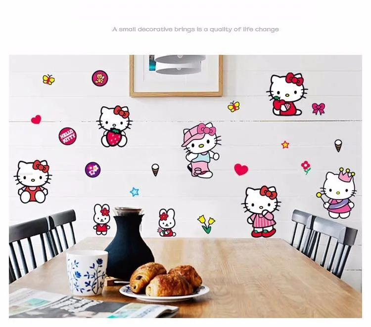 Милый котенок hello kitty, Виниловый Съемный Декор для дома, украшение для детской комнаты, детская комната для маленьких девочек, DIY настенная наклейка, наклейка TF452