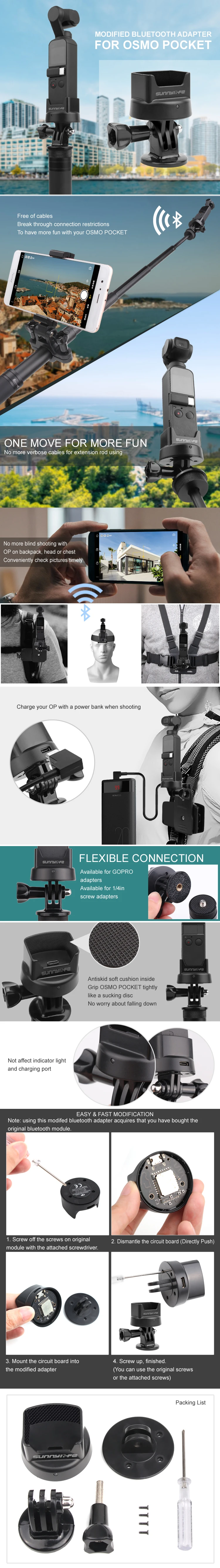 Sunnylife модифицированный Bluetooth адаптер беспроводное подключение для DJI OSMO Карманный карданный камеры