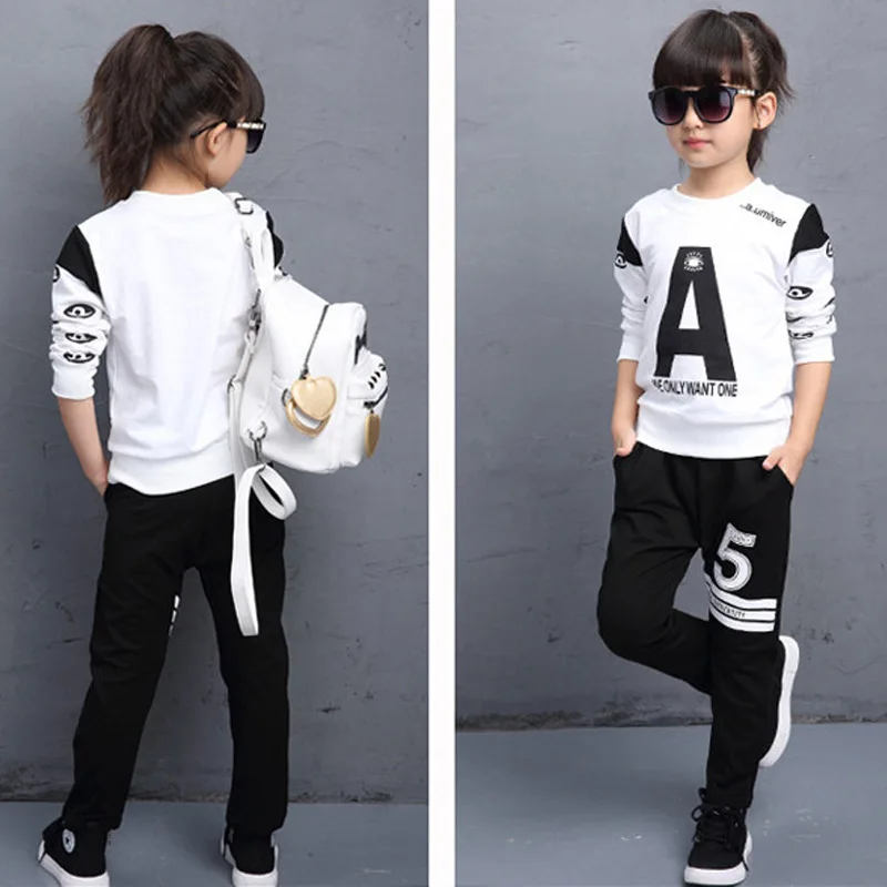 Fashion Teen Clothes Sets 2018 New Children's Printing Long-sleeved Suit Spring Cotton Boys Girls Sportswear 4-1214Y Kids Suits | Детская