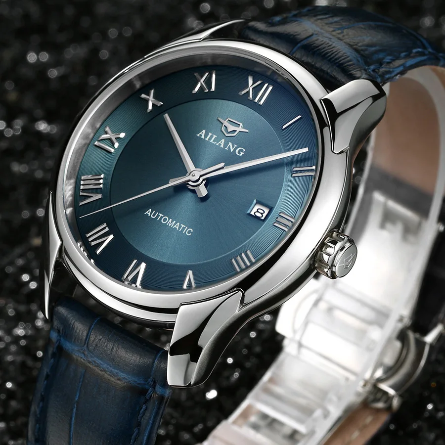 AILANG элегантные английские ветряные мужские римские часы механические для