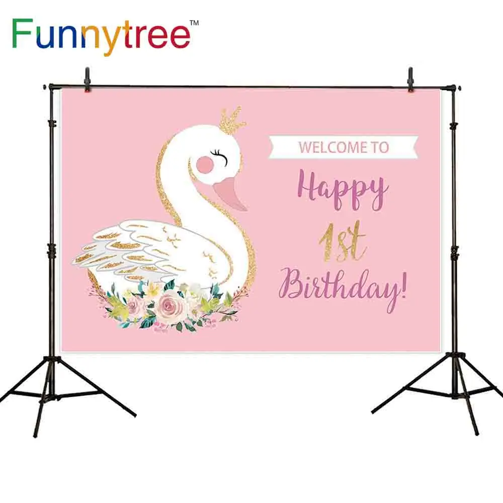 Фотофон Funnytree на день рождения с розовым золотым лебедем выполненный заказ для