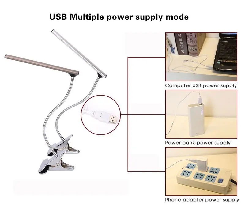 Настольная лампа Клип Светодиодный зажим Desklight Luminaria De Mesa USB порт для студенческого стола прикроватная тумбочка для спальни офисный гибкий свет из нержавеющей стали