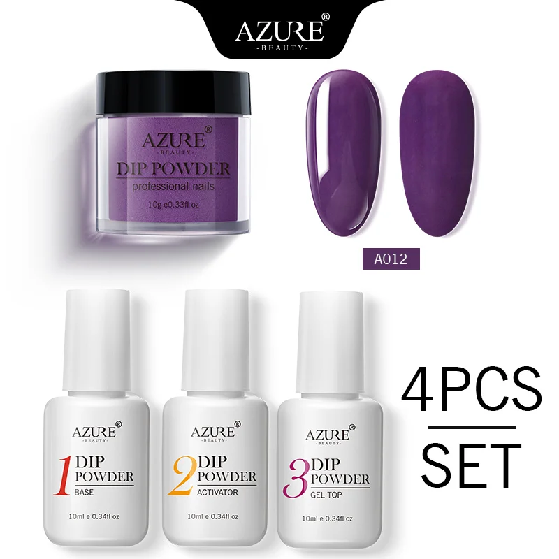 12 Azure Beauty 4Pcs/Lot Dipping Powder Base Nail Coat Set Shiny Glitter Dip Powder Gradient Color Powder Kits Top Gel Activator - Цвет: 12